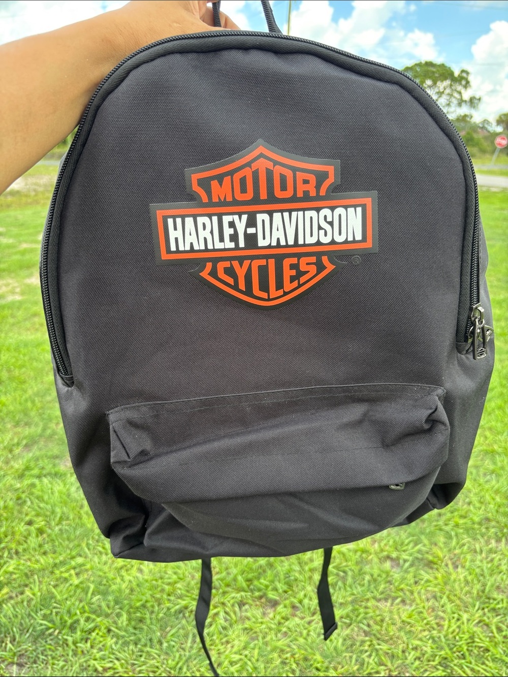 Harley-Davidson Black Backpack with Orange and White Logo
